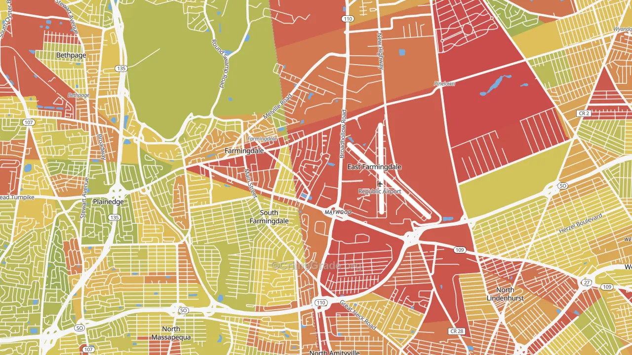 East Farmingdale, NY Map of Vehicle Theft Rates