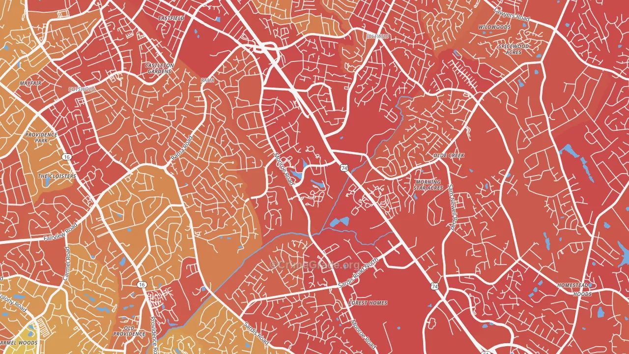 East Forest, Charlotte, NC Map of Vehicle Theft Rates