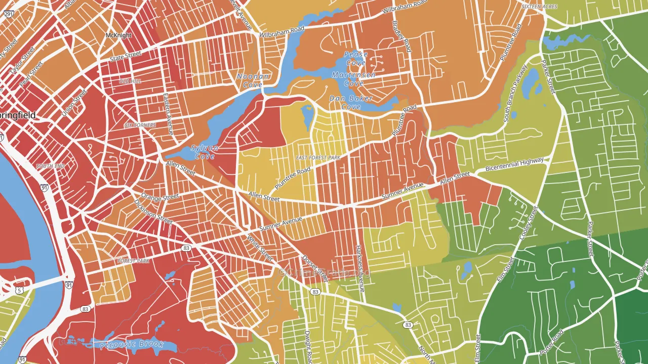 East Forest Park, Springfield, MA Map of Vehicle Theft Rates