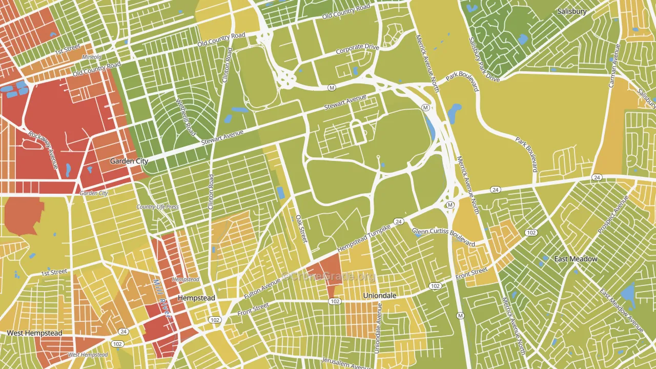 East Garden City, NY Map of Vehicle Theft Rates