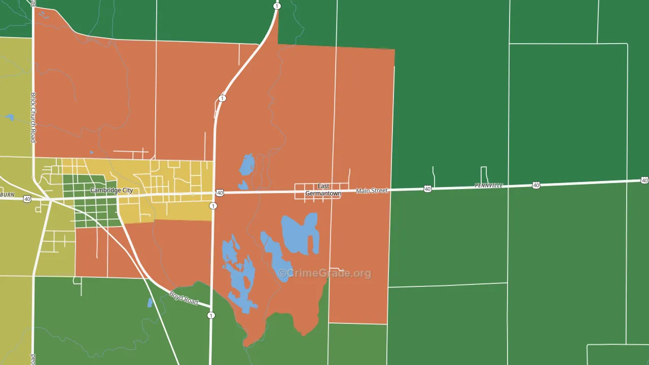 East Germantown, IN Map of Vehicle Theft Rates