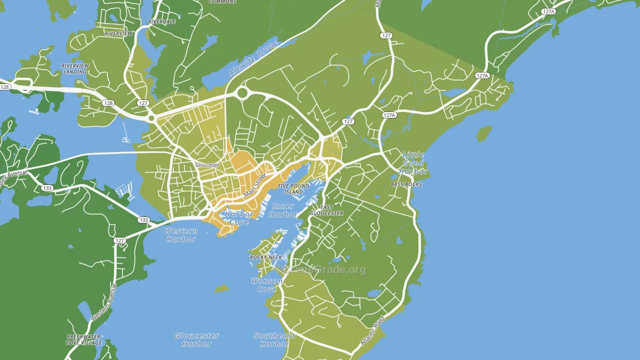 East Gloucester, Gloucester, MA Map of Vehicle Theft Rates