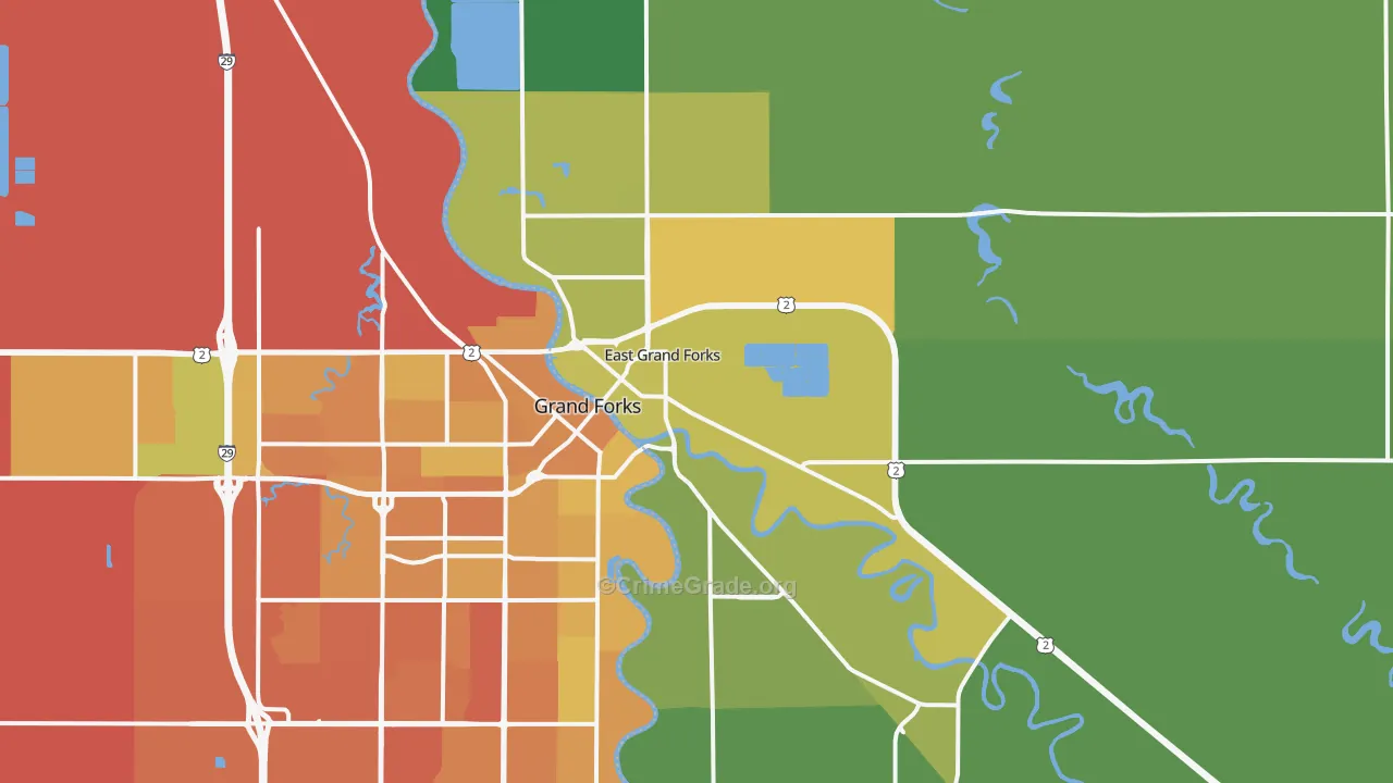 East Grand Forks, MN Map of Vehicle Theft Rates