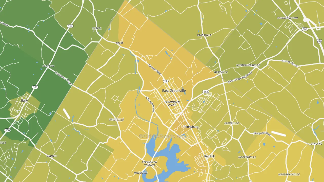 East Greenville, PA Map of Vehicle Theft Rates