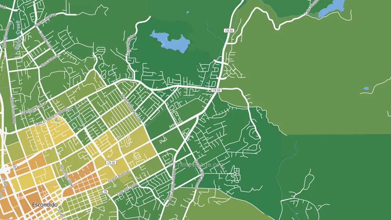 East Grove, Escondido, CA Map of Vehicle Theft Rates