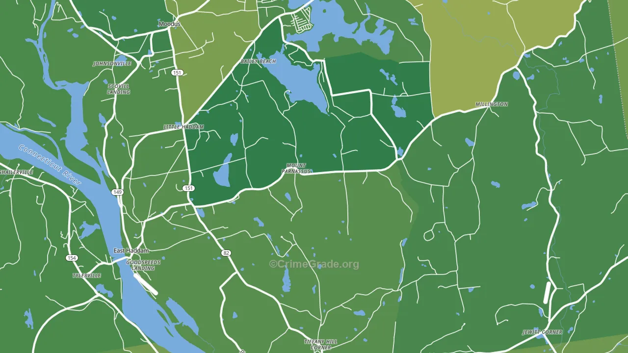 East Haddam, CT Map of Vehicle Theft Rates