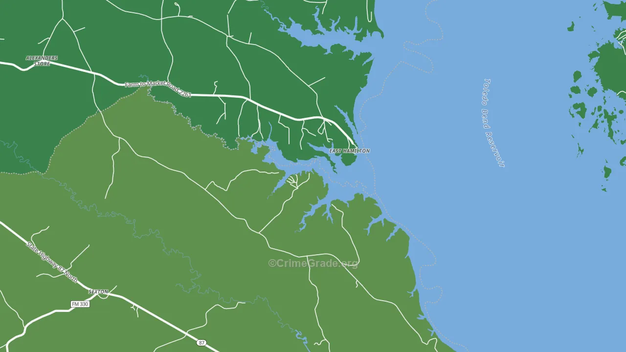 East Hamilton, TX Map of Vehicle Theft Rates
