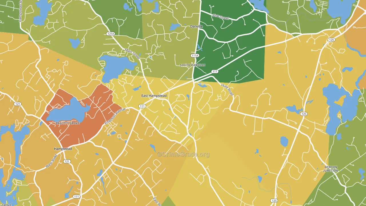 East Hampstead, NH Map of Vehicle Theft Rates