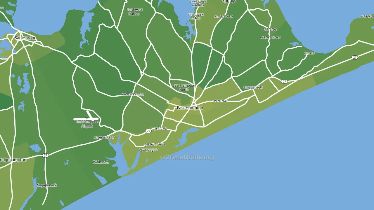 East Hampton, NY Map of Vehicle Theft Rates