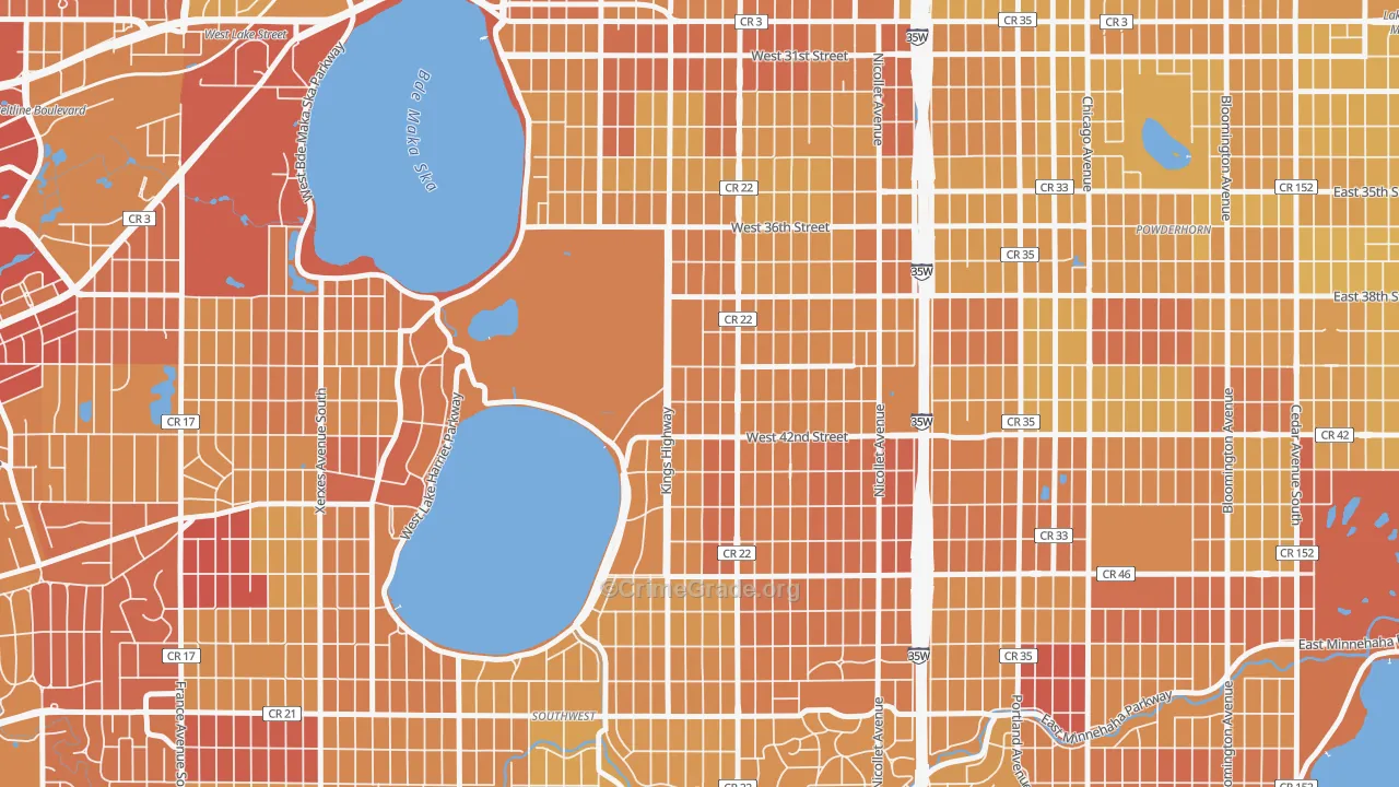 East Harriet, Minneapolis, MN Map of Vehicle Theft Rates