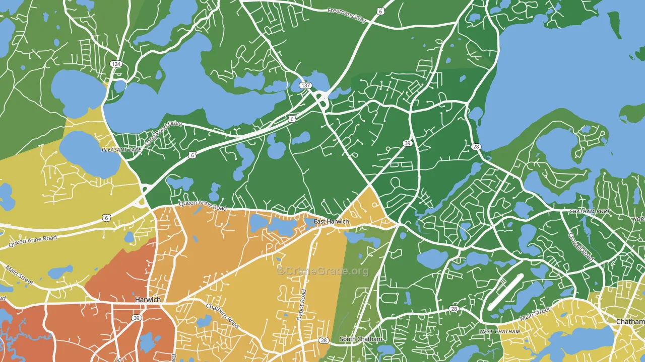 East Harwich, MA Map of Vehicle Theft Rates