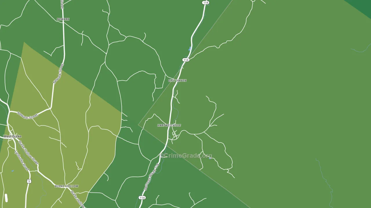 East Haven, VT Map of Vehicle Theft Rates