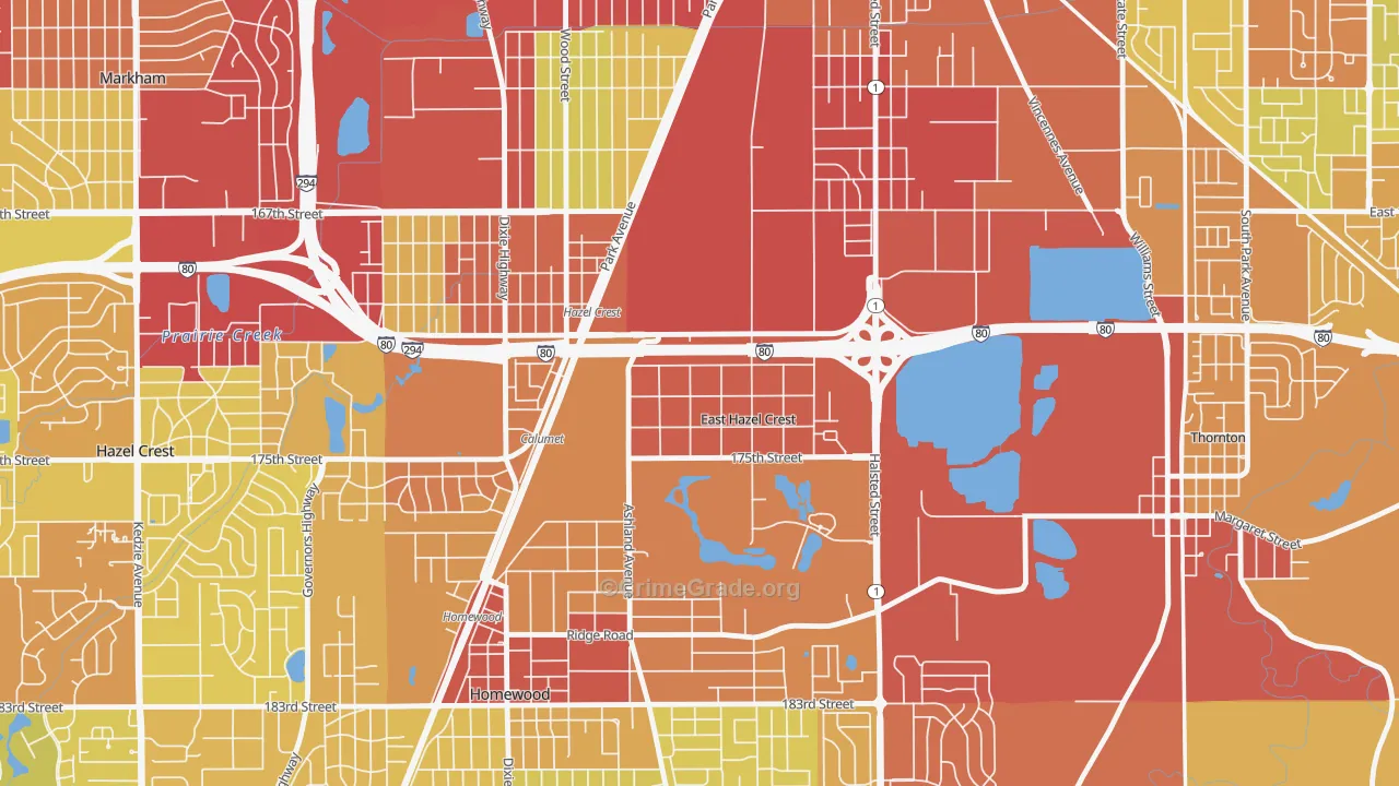 East Hazel Crest, IL Map of Vehicle Theft Rates