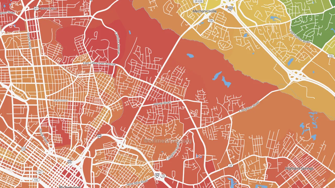 East Highland Park, VA Map of Vehicle Theft Rates