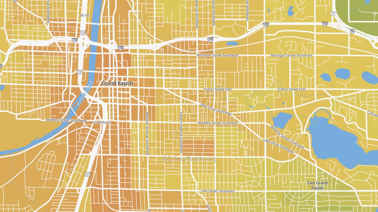 East Hills, Grand Rapids, MI Map of Vehicle Theft Rates