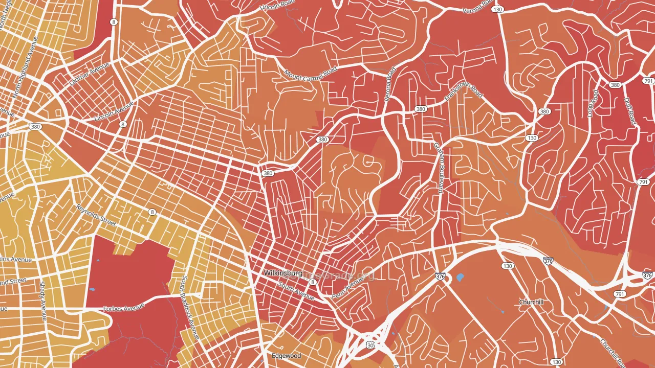 East Hills, Pittsburgh, PA Map of Vehicle Theft Rates