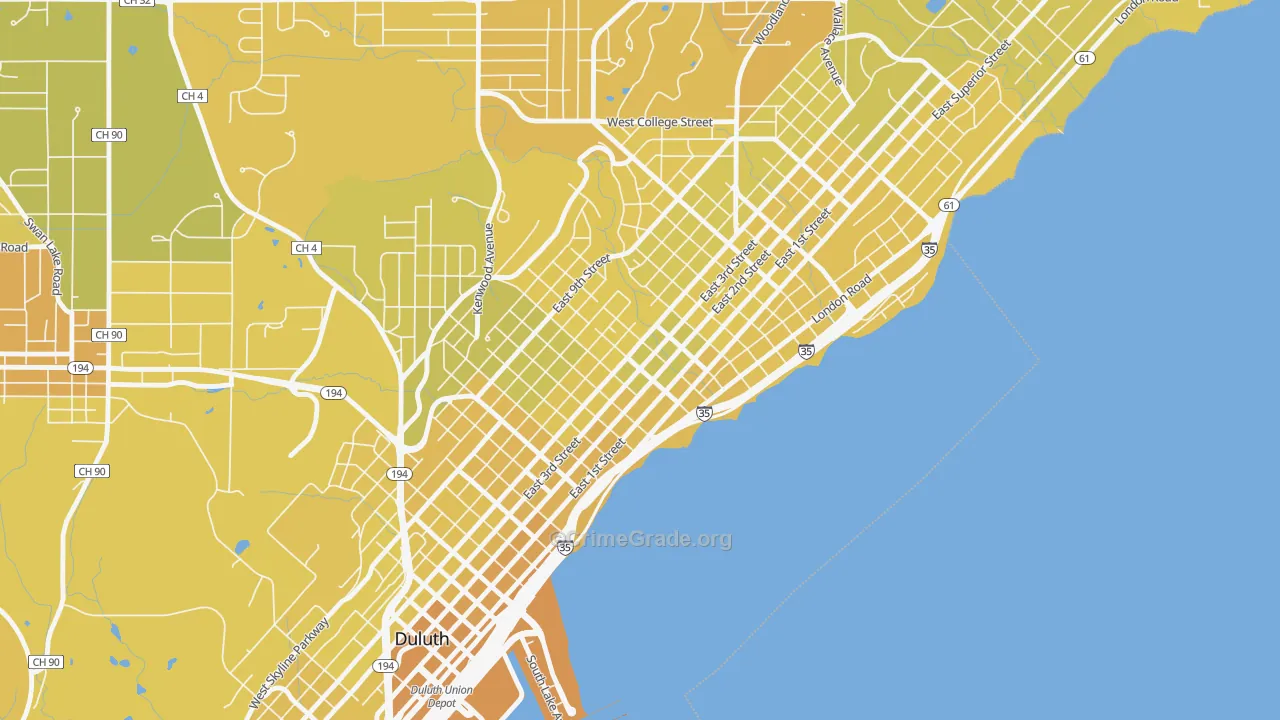East Hillside, Duluth, MN Map of Vehicle Theft Rates