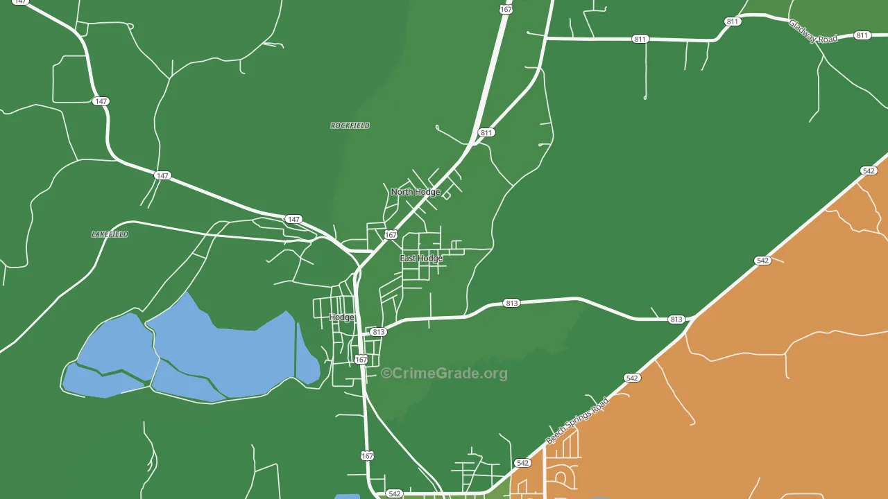East Hodge, LA Map of Vehicle Theft Rates