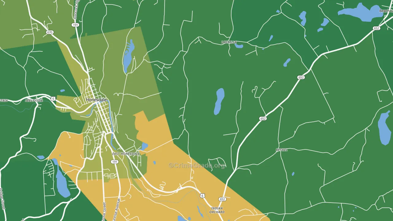 East Honesdale, PA Map of Vehicle Theft Rates