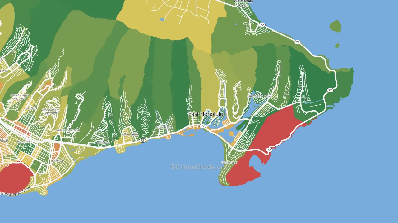 East Honolulu, HI Map of Vehicle Theft Rates