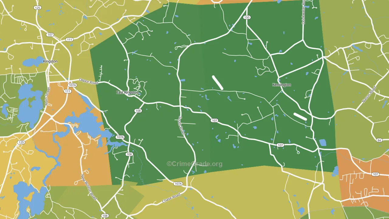 East Kingston, NH Map of Vehicle Theft Rates