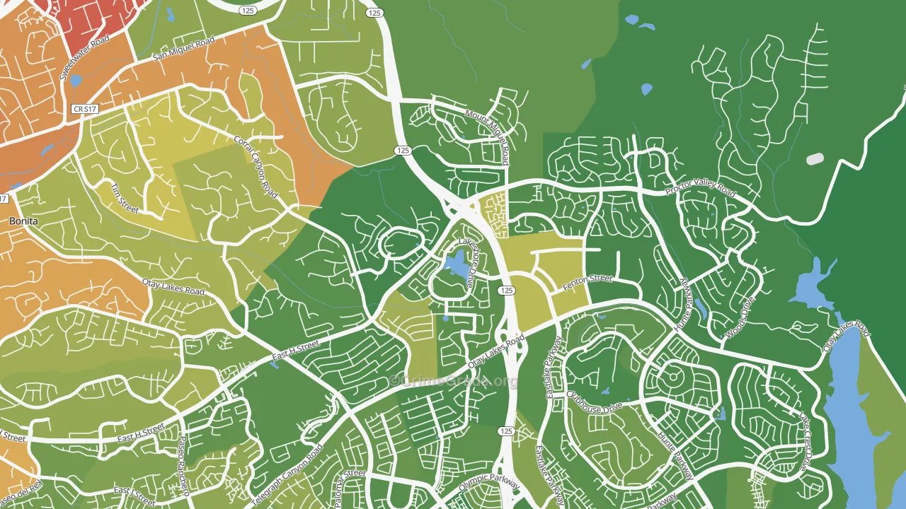 East Lake, Chula Vista, CA Map of Vehicle Theft Rates