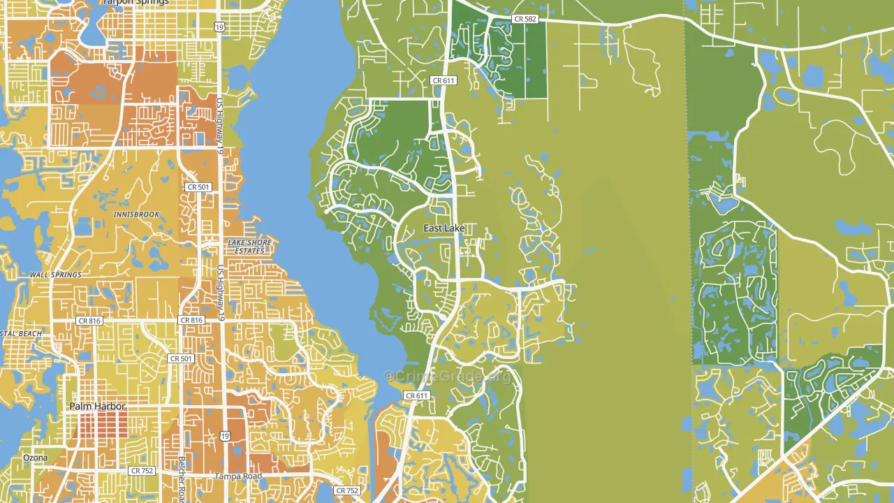 East Lake, FL Map of Vehicle Theft Rates