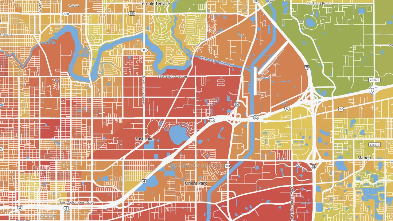 East Lake-Orient Park, FL Map of Vehicle Theft Rates