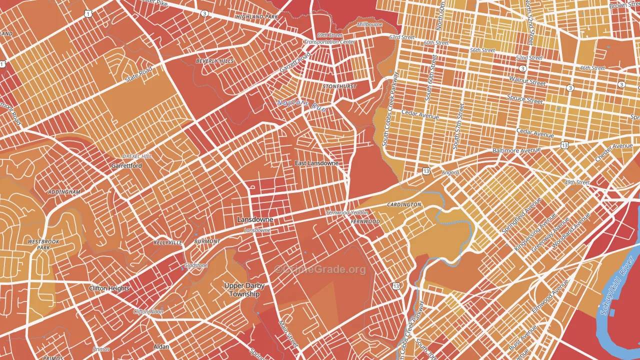 East Lansdowne, PA Map of Vehicle Theft Rates