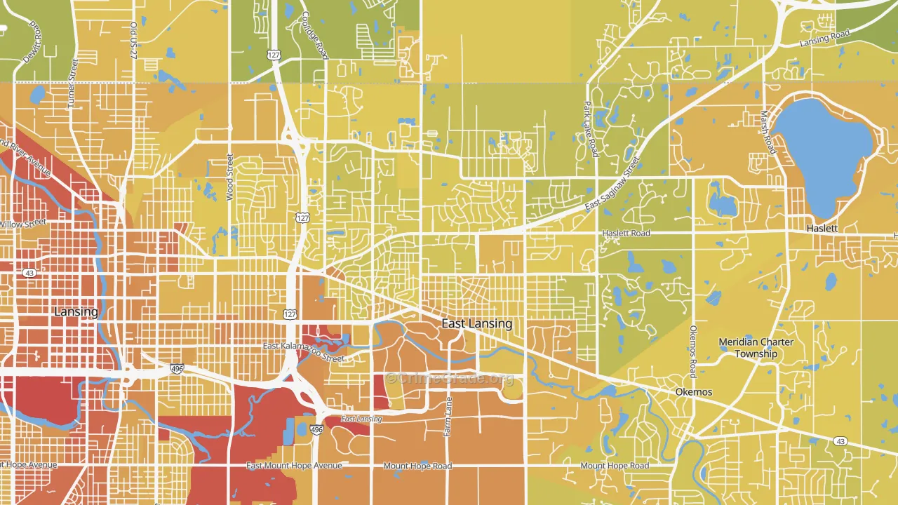 East Lansing, MI Map of Vehicle Theft Rates
