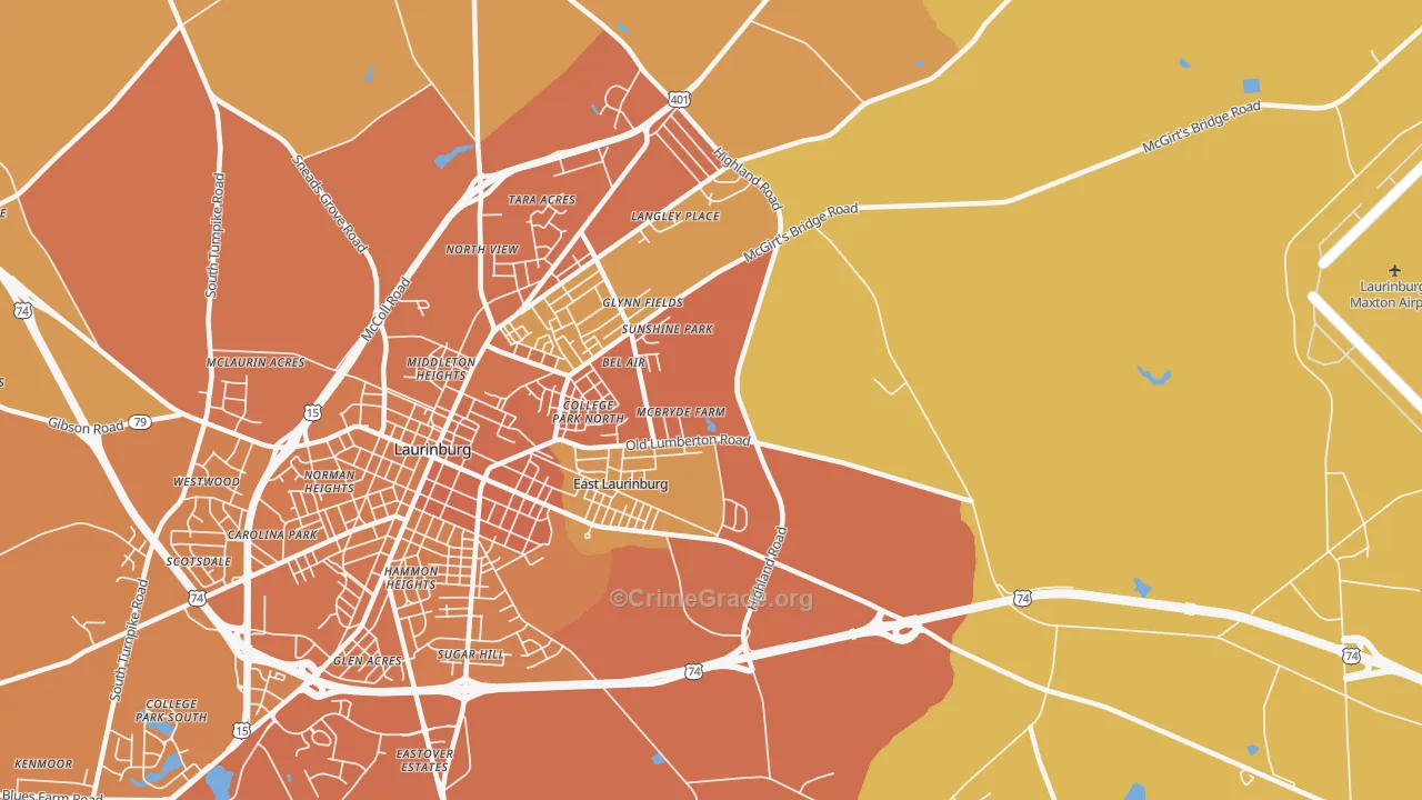 East Laurinburg, NC Map of Vehicle Theft Rates