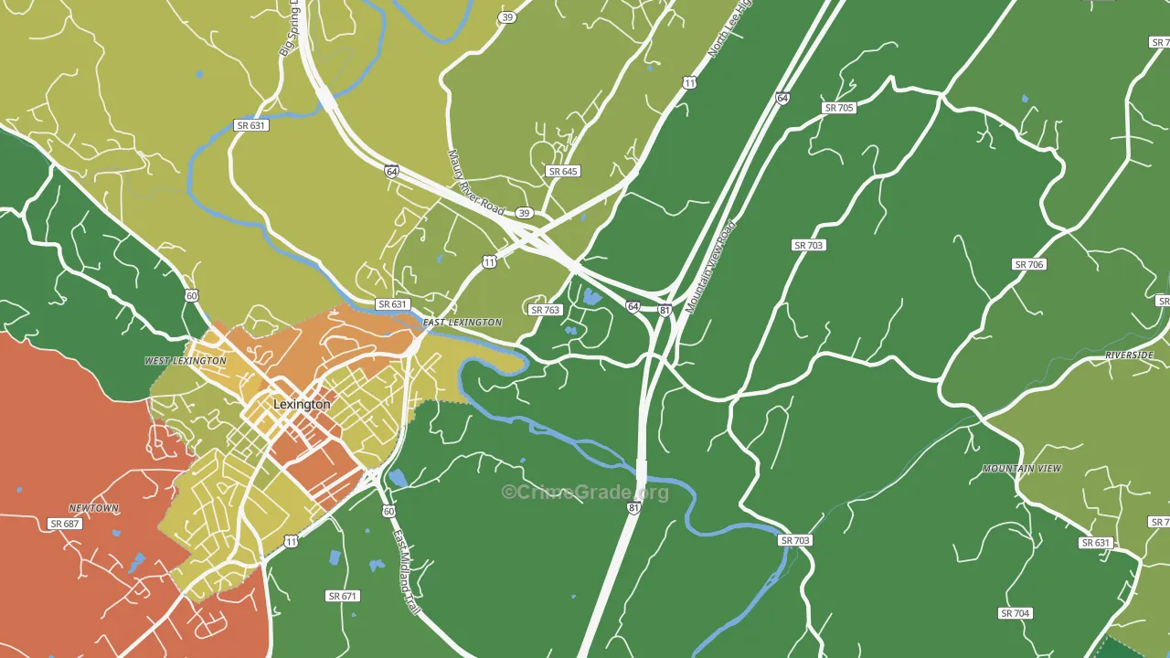 East Lexington, VA Map of Vehicle Theft Rates