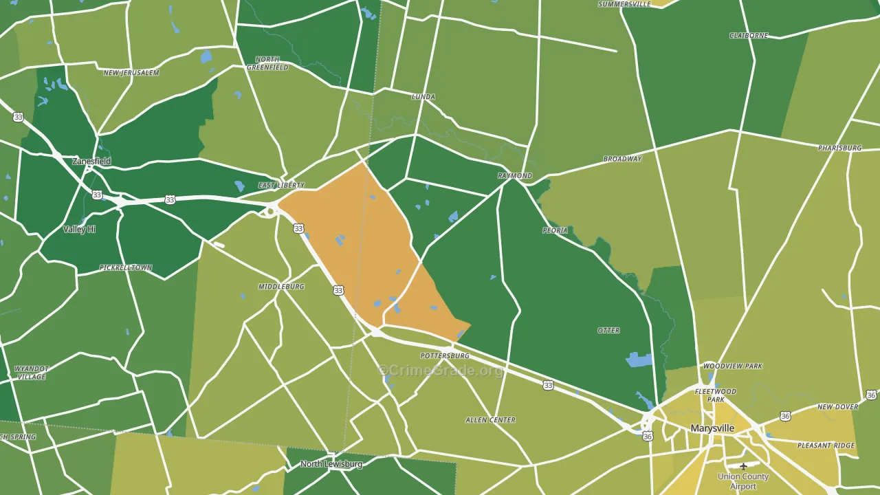East Liberty, OH Map of Vehicle Theft Rates