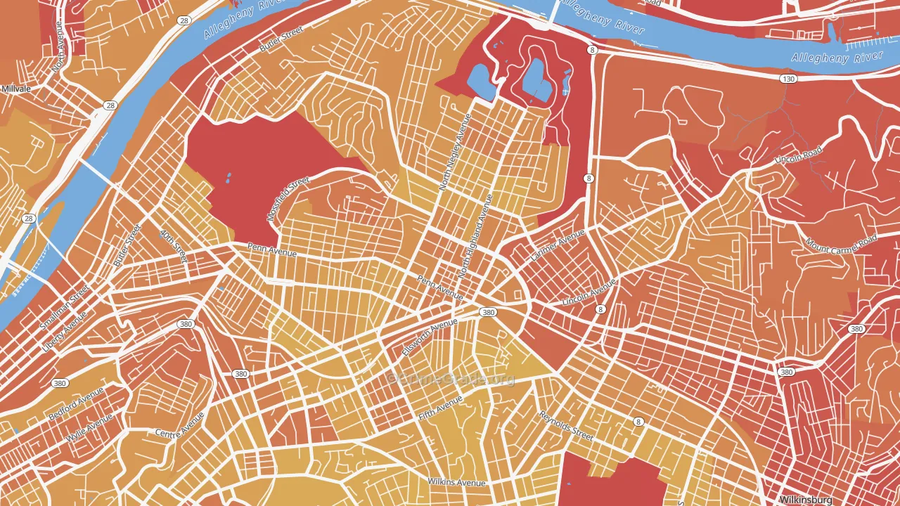 East Liberty, Pittsburgh, PA Map of Vehicle Theft Rates