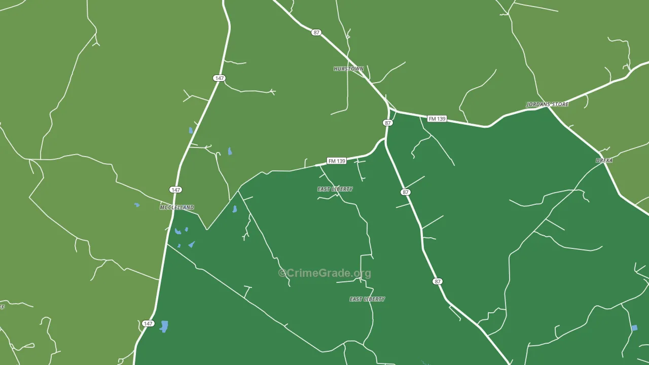 East Liberty, TX Map of Vehicle Theft Rates