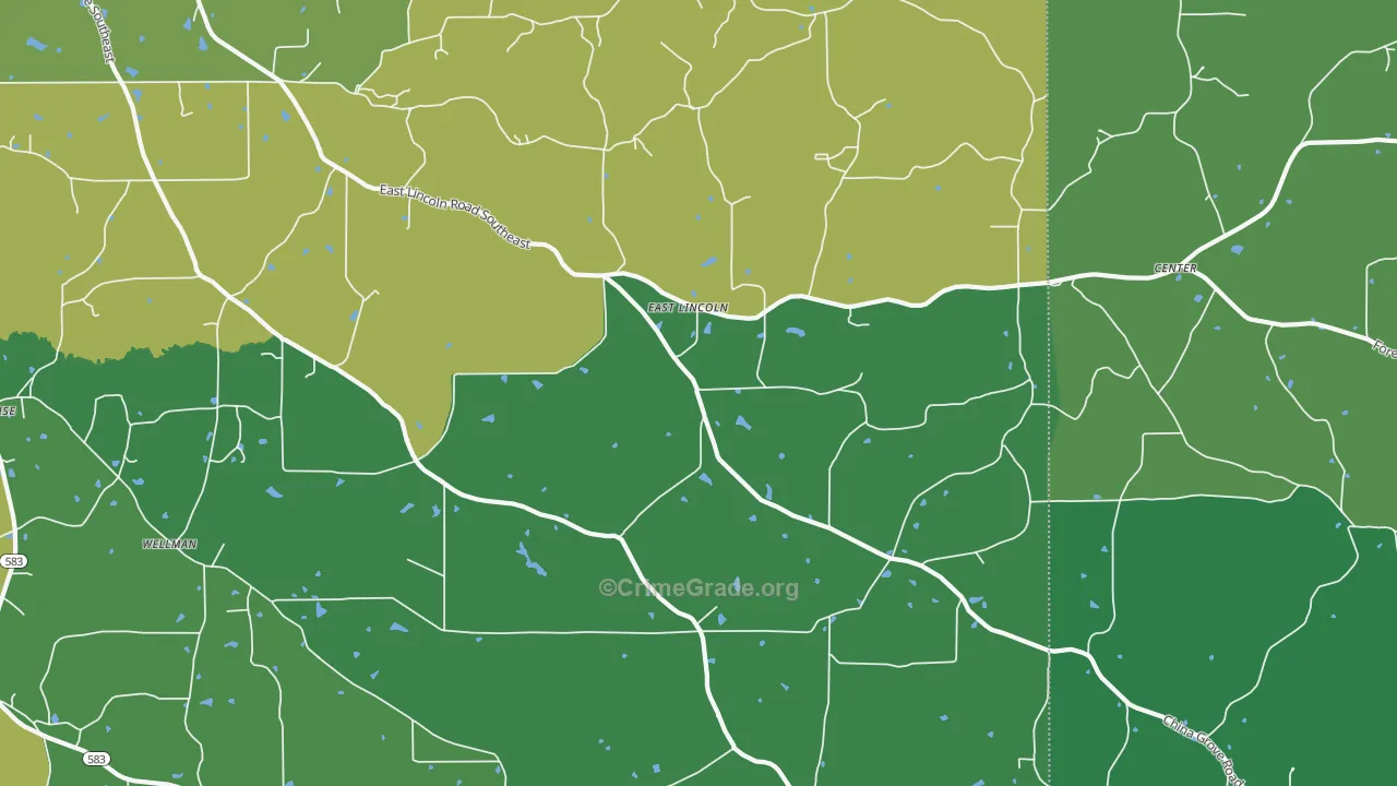 East Lincoln, MS Map of Vehicle Theft Rates