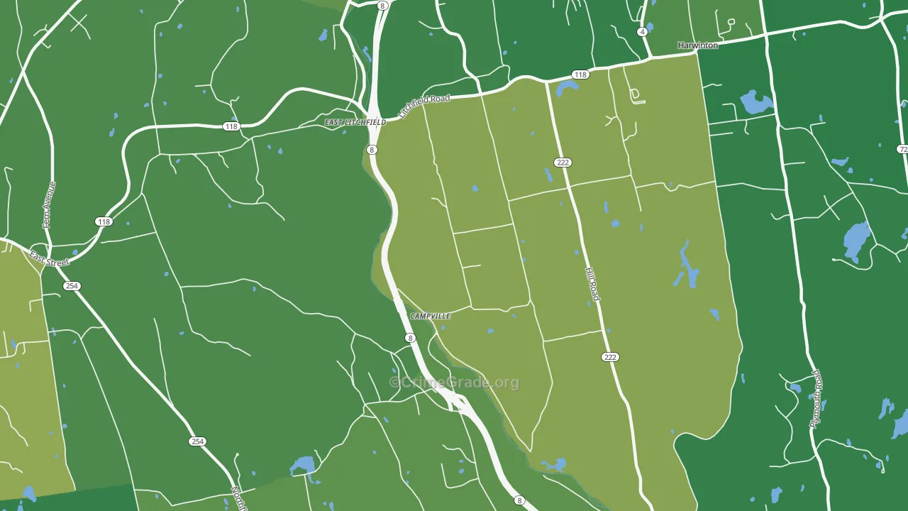 East Litchfield, CT Map of Vehicle Theft Rates