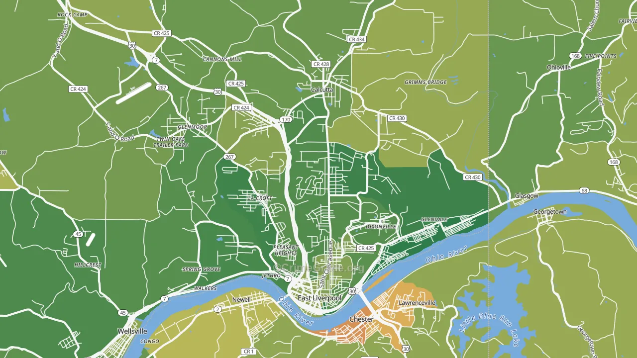 East Liverpool, OH Map of Vehicle Theft Rates