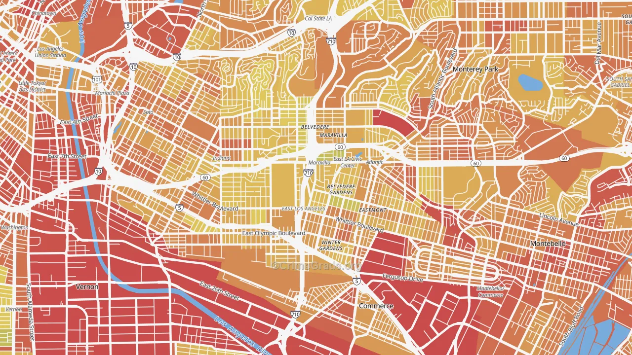 East Los Angeles, CA Map of Vehicle Theft Rates