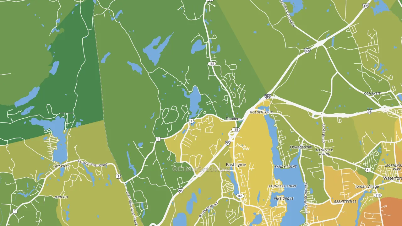 East Lyme, CT Map of Vehicle Theft Rates