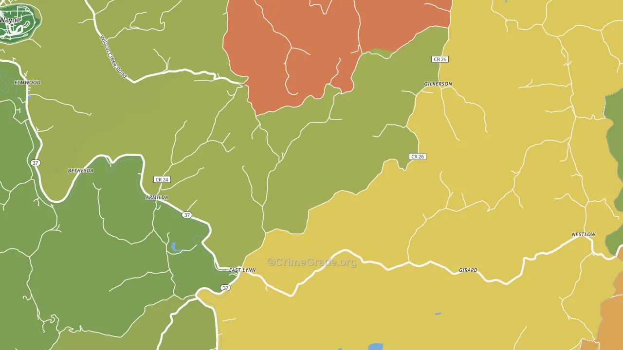 East Lynn, WV Map of Vehicle Theft Rates