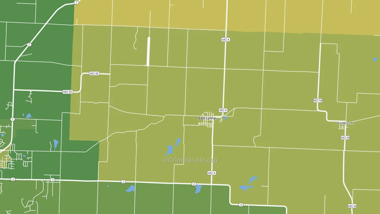 East Lynne, MO Map of Vehicle Theft Rates
