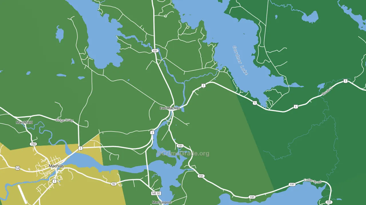 East Machias, ME Map of Vehicle Theft Rates