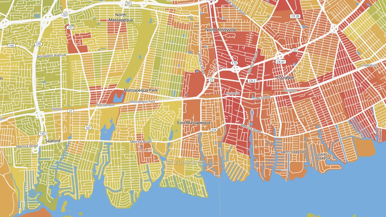 East Massapequa, NY Map of Vehicle Theft Rates