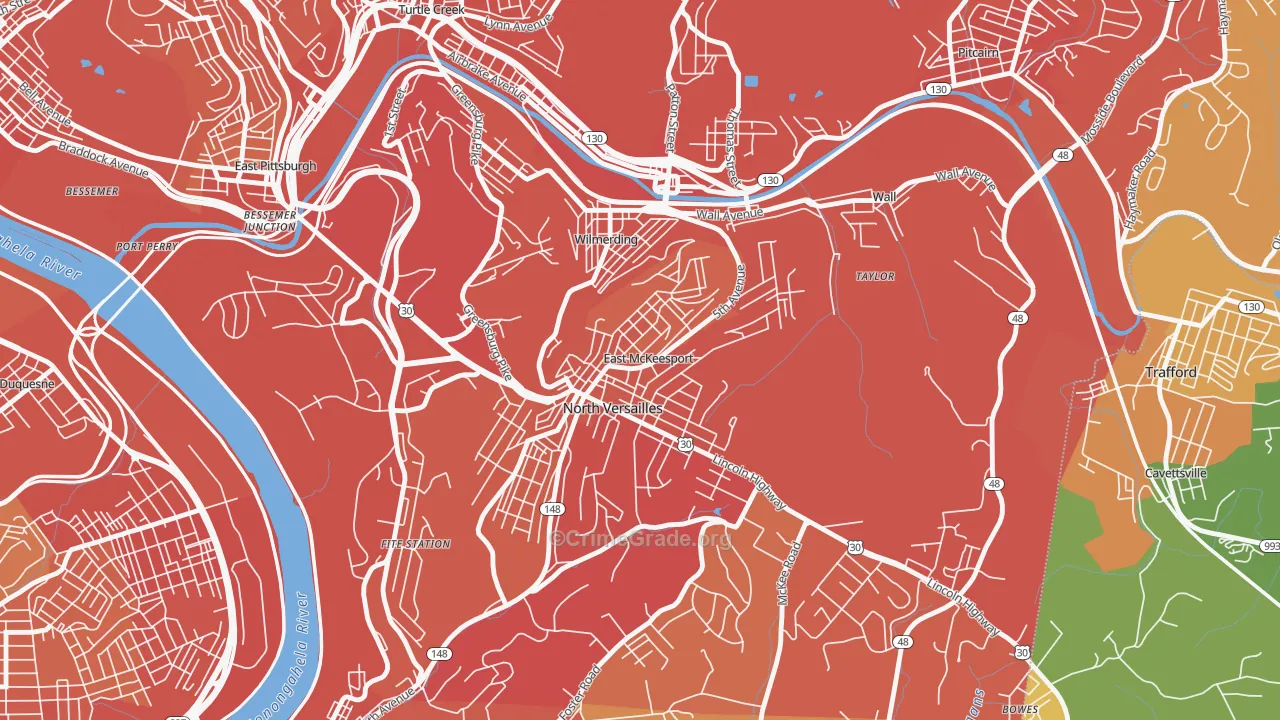 East McKeesport, PA Map of Vehicle Theft Rates