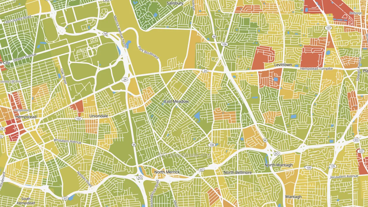East Meadow, NY Map of Vehicle Theft Rates