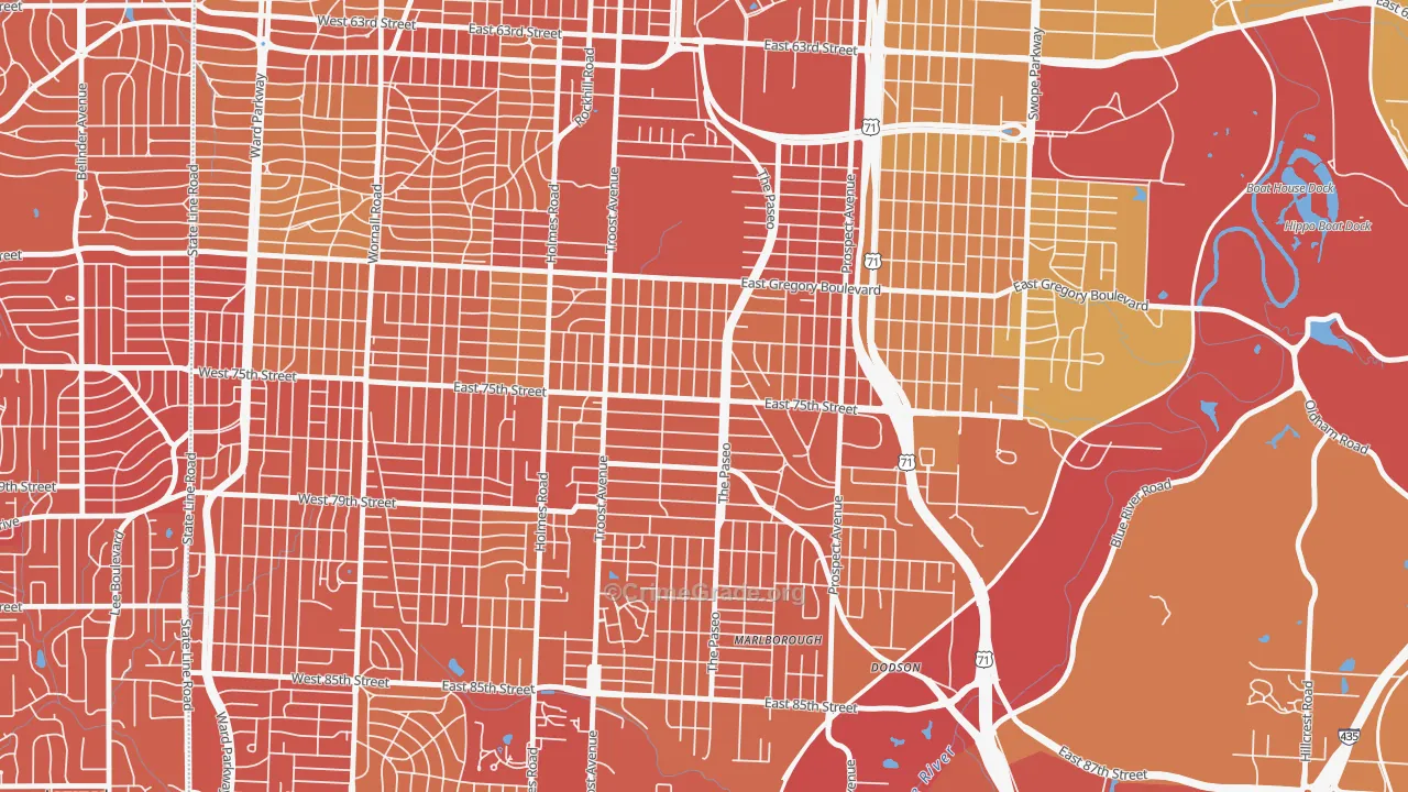 East Meyer, Kansas City, MO Map of Vehicle Theft Rates