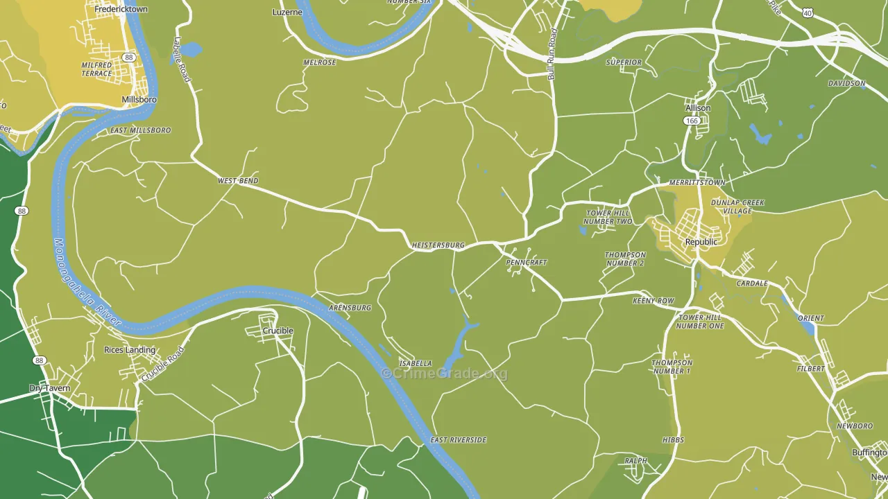East Millsboro, PA Map of Vehicle Theft Rates
