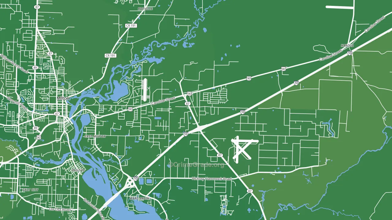 East Milton, FL Map of Vehicle Theft Rates