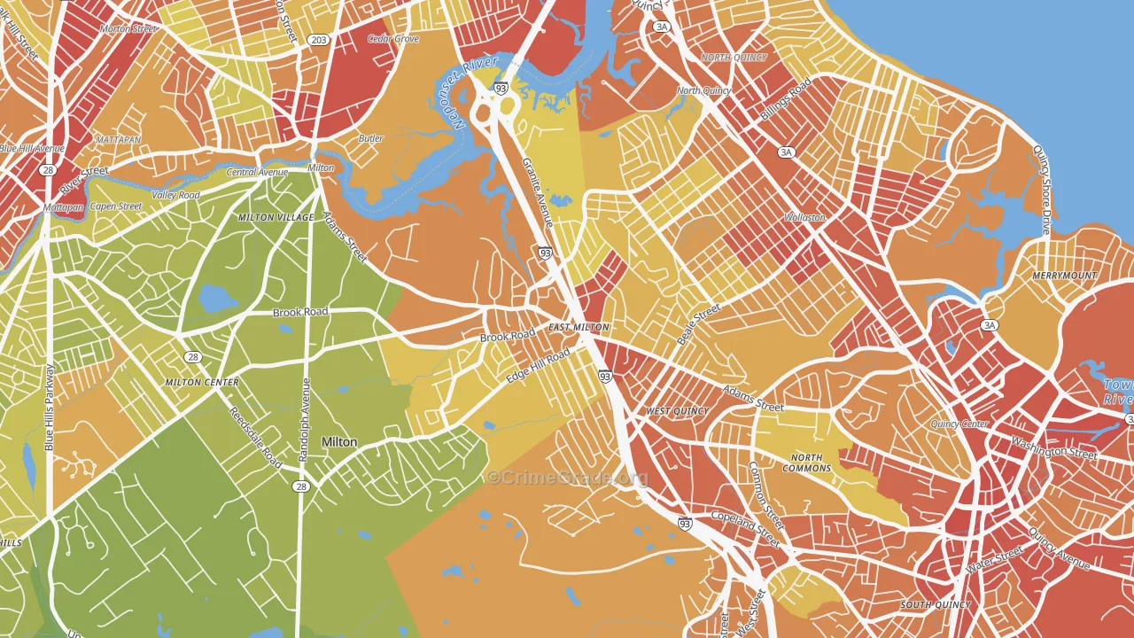 East Milton, Milton, MA Map of Vehicle Theft Rates